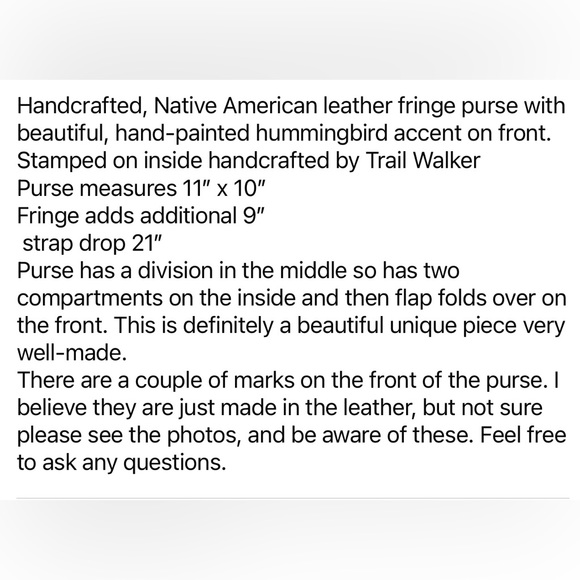 Signed Handcrafted native american leather fringe bag painted hummingbird OOaK - Picture 12 of 12